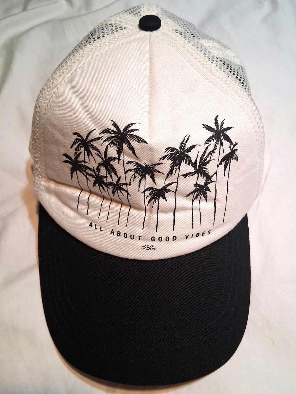 Billabong Palm Trees All About Good Vibes White Black Trucker Hat Snapback Cap